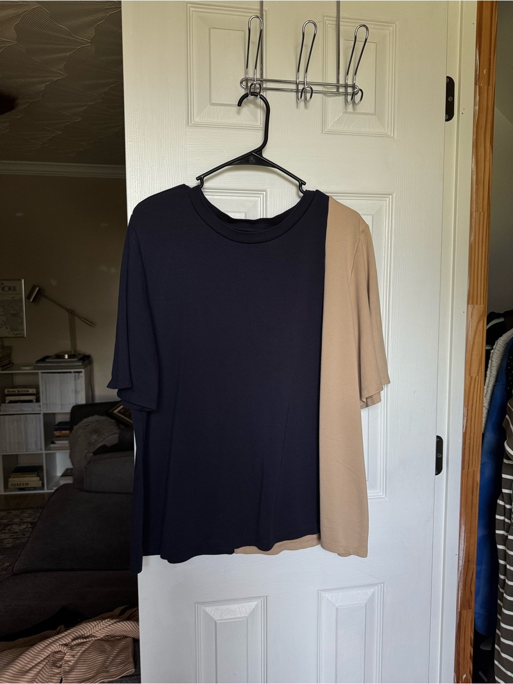 Ann taylor colorblocked tan and navy shirt